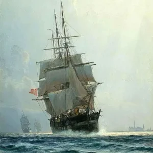 Fragatas en el mar con Kronborg a lo lejos